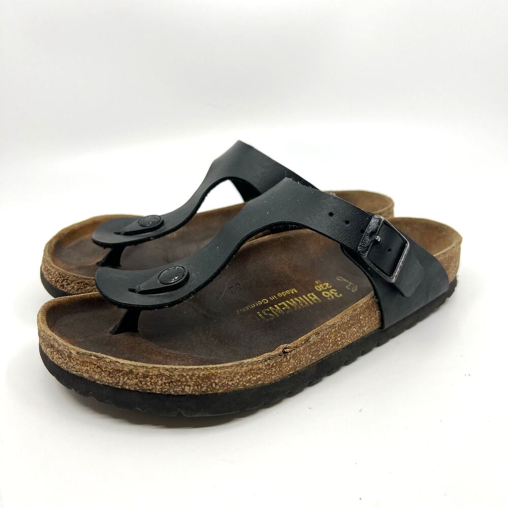 Birkenstock Gizeh Black Leather Thong Sandals Women's 5 US